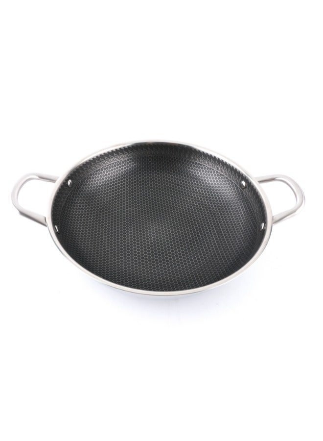 Stainless Steel Wok Pan, 26 cm, Double Handle, Non-stick Honeycomb Surface - Image 2