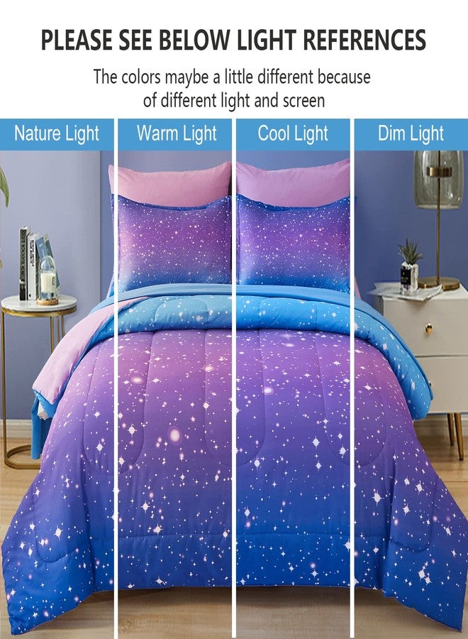 Drucon Girls Comforter Set Queen Size 7 Pieces Bed in A Bag Ombre Blue Purple Rainbow Bedding Set for Kids & Women (1 Comforter, 1 Flat Sheet, 1 Fitted Sheet, 2 Pillow Shams, 2 Pillowcases) - Image 4