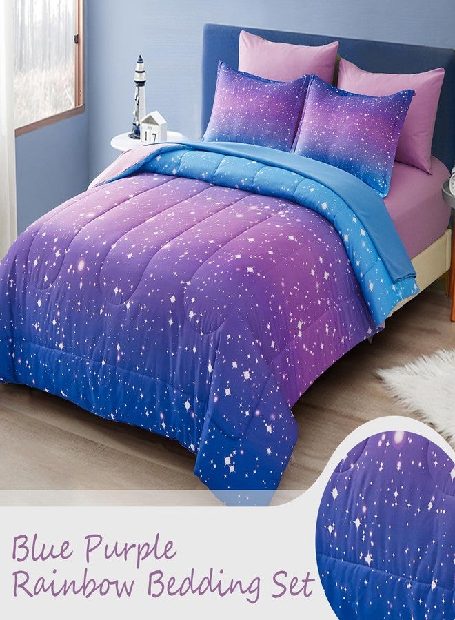 Drucon Girls Comforter Set Queen Size 7 Pieces Bed in A Bag Ombre Blue Purple Rainbow Bedding Set for Kids & Women (1 Comforter, 1 Flat Sheet, 1 Fitted Sheet, 2 Pillow Shams, 2 Pillowcases) - Image 3