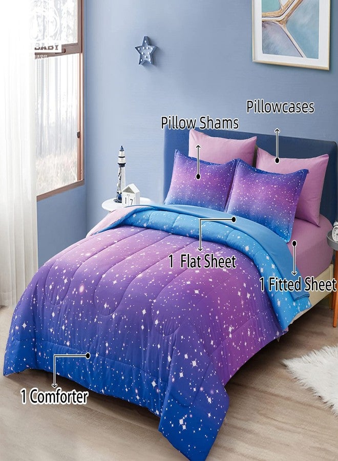 Drucon Girls Comforter Set Queen Size 7 Pieces Bed in A Bag Ombre Blue Purple Rainbow Bedding Set for Kids & Women (1 Comforter, 1 Flat Sheet, 1 Fitted Sheet, 2 Pillow Shams, 2 Pillowcases) - Image 2