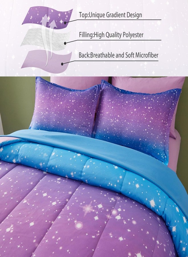 Drucon Girls Comforter Set Queen Size 7 Pieces Bed in A Bag Ombre Blue Purple Rainbow Bedding Set for Kids & Women (1 Comforter, 1 Flat Sheet, 1 Fitted Sheet, 2 Pillow Shams, 2 Pillowcases) - Image 5