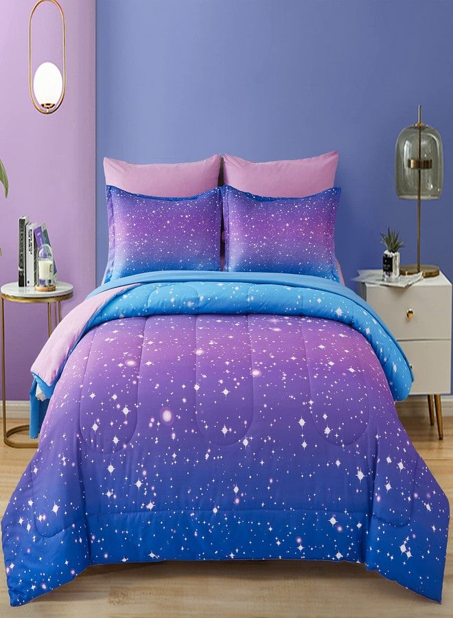 Drucon Girls Comforter Set Queen Size 7 Pieces Bed in A Bag Ombre Blue Purple Rainbow Bedding Set for Kids & Women (1 Comforter, 1 Flat Sheet, 1 Fitted Sheet, 2 Pillow Shams, 2 Pillowcases) - Image 1