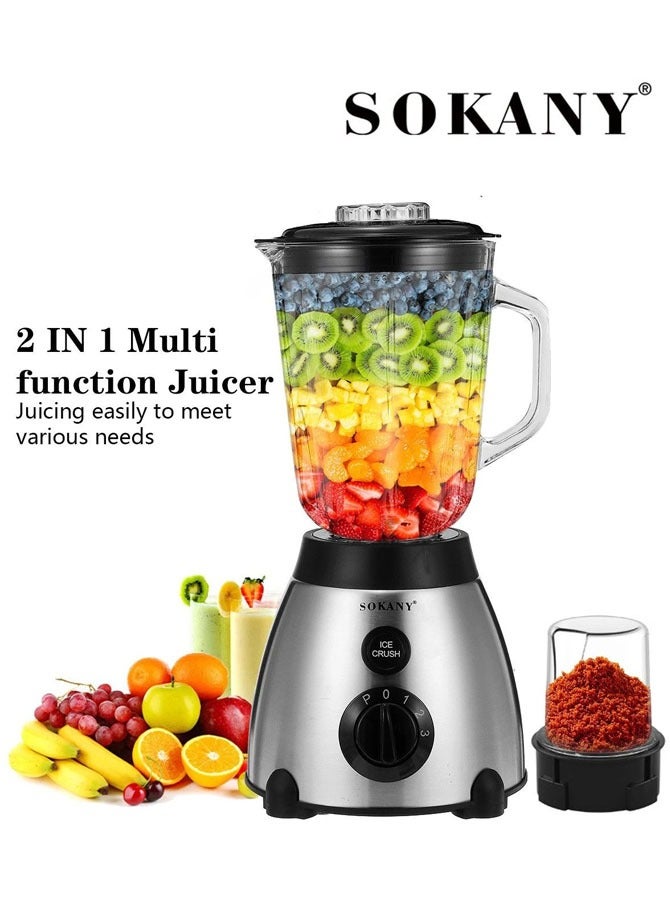 2 In 1 Countertop Blender with Grinder Mills, Stainless Steel Blade,Overheat Protection, for Blending, Grinding & Mincing, Perfect for Smoothies, Coffee, Herbs, and Spices,3 Speed Function 1.5 L 400 W,SK-149S