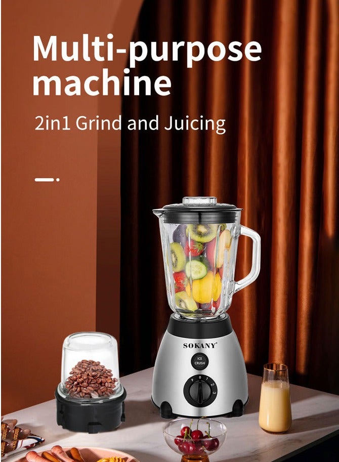 سوكاني خلاط 2 في 1 مع مطحنة، شفرة من الفولاذ المقاوم للصدأ، حماية من الحرارة الزائدة، للخلط والطحن والفرم، مثالي للعصائر والقهوة والأعشاب والتوابل، وظيفة 3 سرعات، 1.5 لتر 400 وات، SK-149S - Image 2