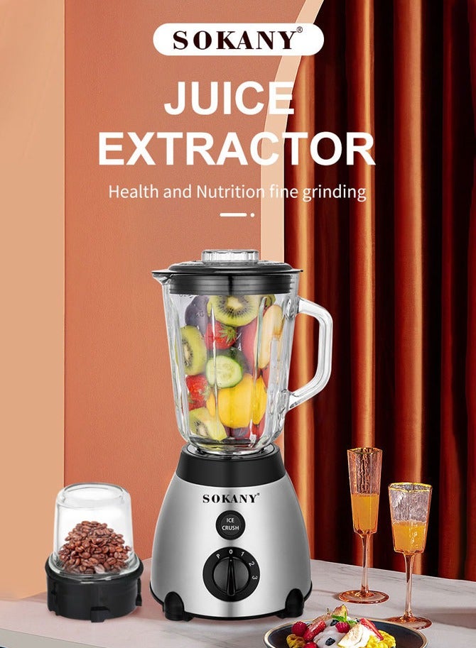 سوكاني خلاط 2 في 1 مع مطحنة، شفرة من الفولاذ المقاوم للصدأ، حماية من الحرارة الزائدة، للخلط والطحن والفرم، مثالي للعصائر والقهوة والأعشاب والتوابل، وظيفة 3 سرعات، 1.5 لتر 400 وات، SK-149S - Image 3