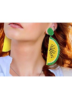 Idealway Statement Dangle Fruit Earrings - Fashion Cute Pineapple Orange Watermelon Cherry Beaded Fruit Earrings For Women Jewelry (Yellow)  - Image 2