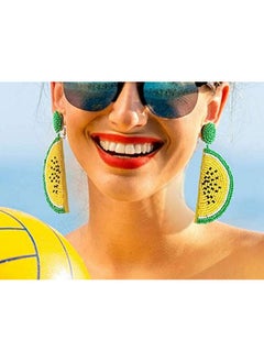 Idealway Statement Dangle Fruit Earrings - Fashion Cute Pineapple Orange Watermelon Cherry Beaded Fruit Earrings For Women Jewelry (Yellow)  - Image 3