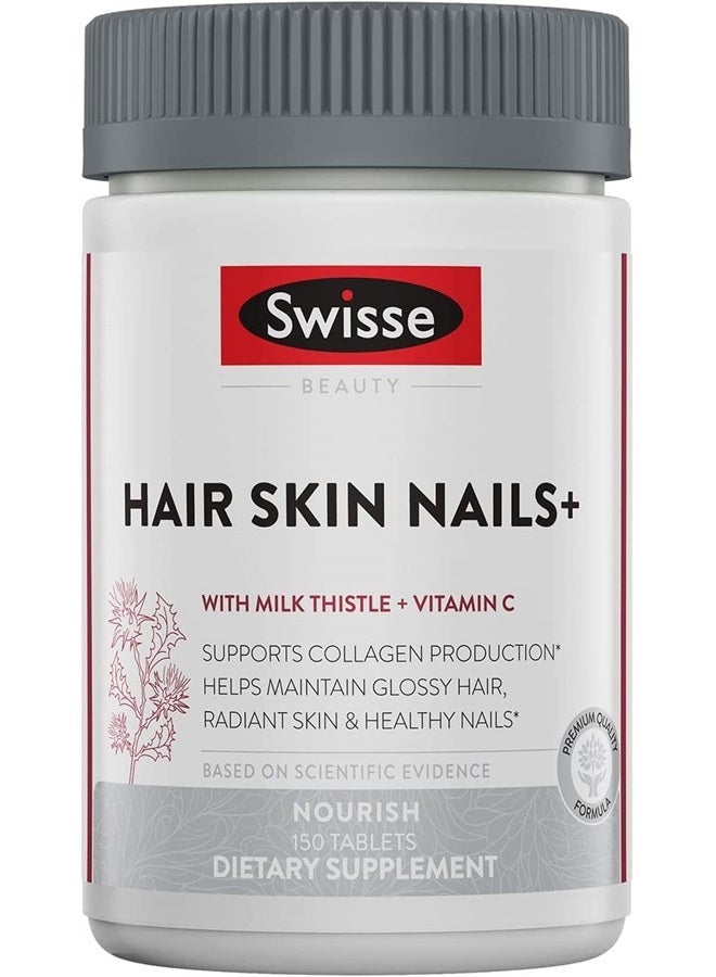 Swisse مكمل الكولاجين للشعر والبشرة والأظافر للنساء والرجال | حليب الشوك، البيوتين، فيتامين C، الزنك والحديد | يدعم نمو الشعر وإنتاج الكولاجين | مكمل كولاجين | 150 قرص - Image 1