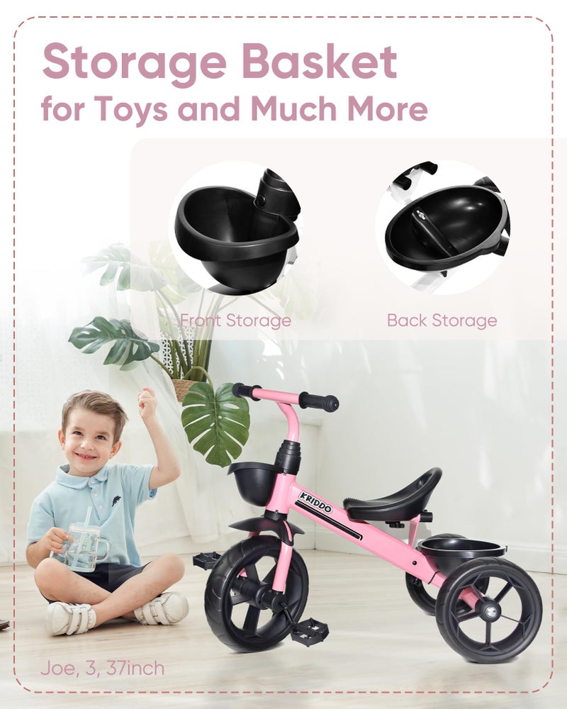 KRIDDO Kids Tricycles Age 24 Month to 4 Years, Toddler Kids Trike for 2.5 to 5 Year Old, Gift Toddler Tricycles for 2-4 Year Olds, Trikes for Toddlers, Sporty Styling, Pink - Image 4