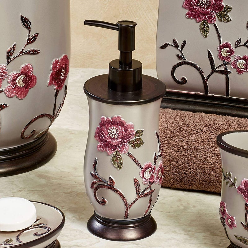 Popular Bath Soap Dispenser/Lotion Pump, Larrisa Collection, Rose Design , Brown - Image 4