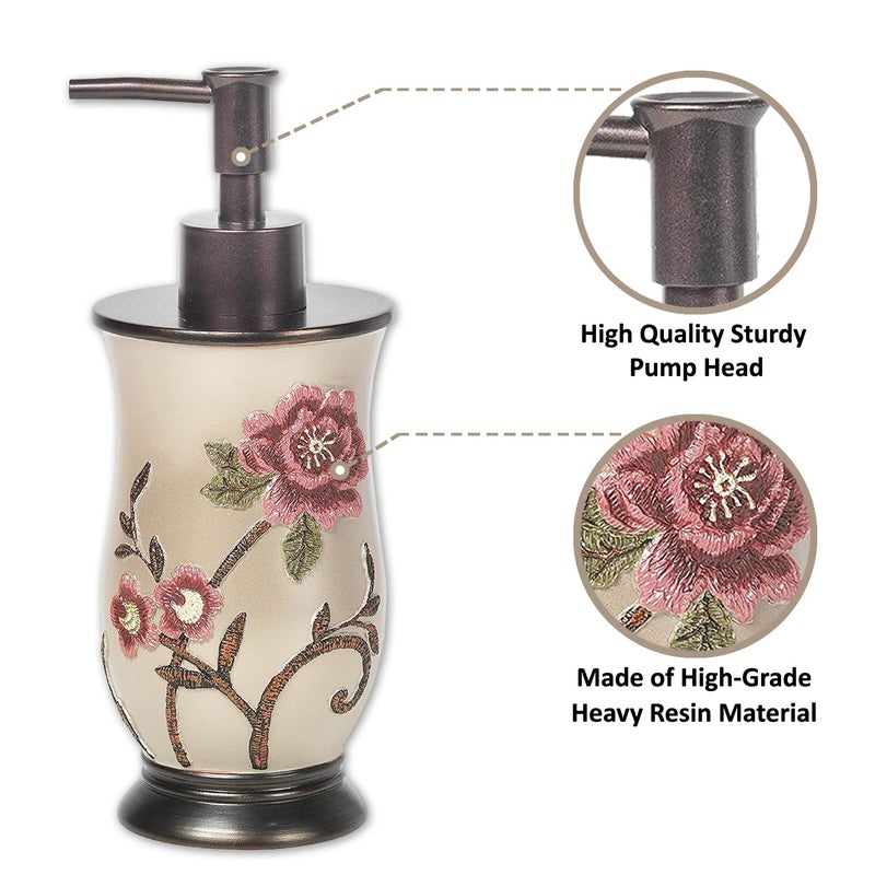 Popular Bath Soap Dispenser/Lotion Pump, Larrisa Collection, Rose Design , Brown - Image 1