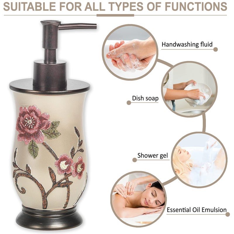 Popular Bath Soap Dispenser/Lotion Pump, Larrisa Collection, Rose Design , Brown - Image 2