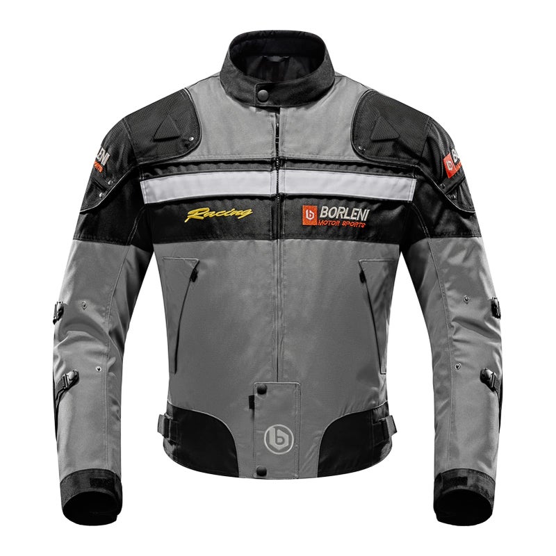 BORLENI Motorcycle Jacket Motorbike Riding Jacket Windproof Motorcycle Full Body Protective Gear CE Armor All Season Gray XL