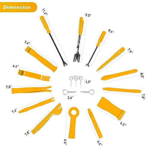 GOOACC 19Pcs Trim Removal Tool Set Panel Fastener Clips Removal Automotive Plastic Upholstery Pliers Removal Install Removal Car Tool with Storage Bag for Trim Panel Audio Clip Pliers Terminal-Yellow - Image 2