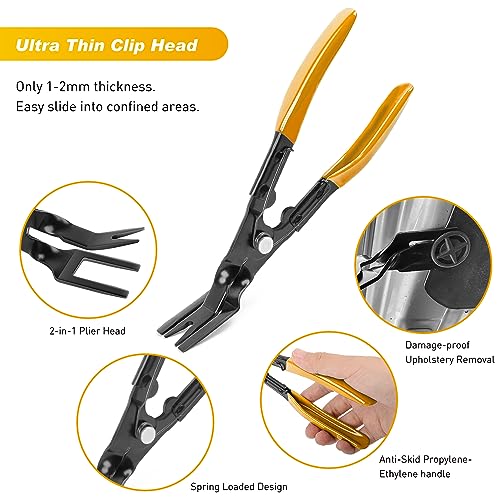 GOOACC 19Pcs Trim Removal Tool Set Panel Fastener Clips Removal Automotive Plastic Upholstery Pliers Removal Install Removal Car Tool with Storage Bag for Trim Panel Audio Clip Pliers Terminal-Yellow - Image 5