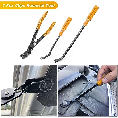 GOOACC 19Pcs Trim Removal Tool Set Panel Fastener Clips Removal Automotive Plastic Upholstery Pliers Removal Install Removal Car Tool with Storage Bag for Trim Panel Audio Clip Pliers Terminal-Yellow - Image 4
