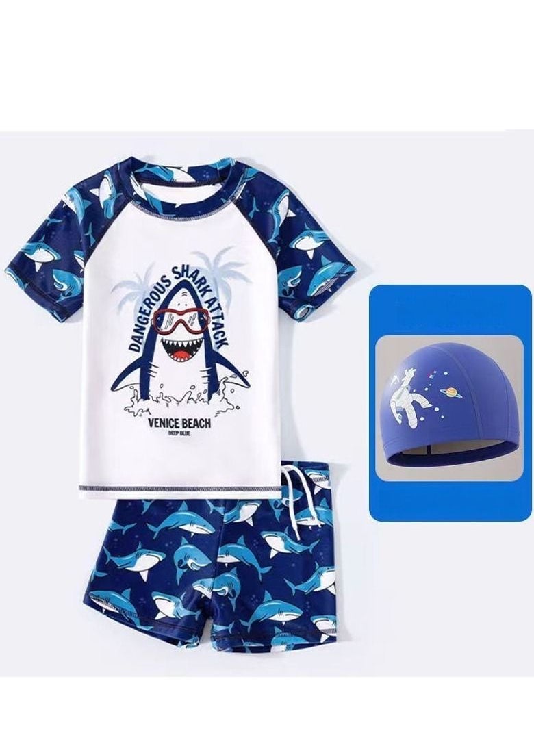 2023 Children's Sunscreen Quick-Drying Swimsuit Swimming Training Hot Spring Suit Professional Five-Point Boy Short-Sleeved Split Suit  - Image 1