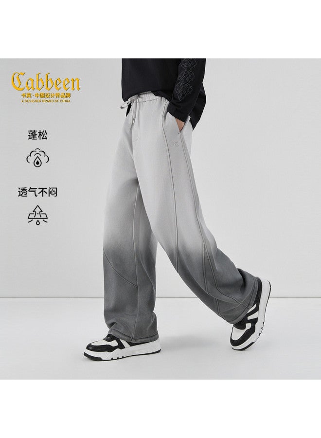 Cabbeen Gradient Washed Knit Pants Men Embossed 3d Logo 2026 Spring Knit Casual Sweatpants - Image 2