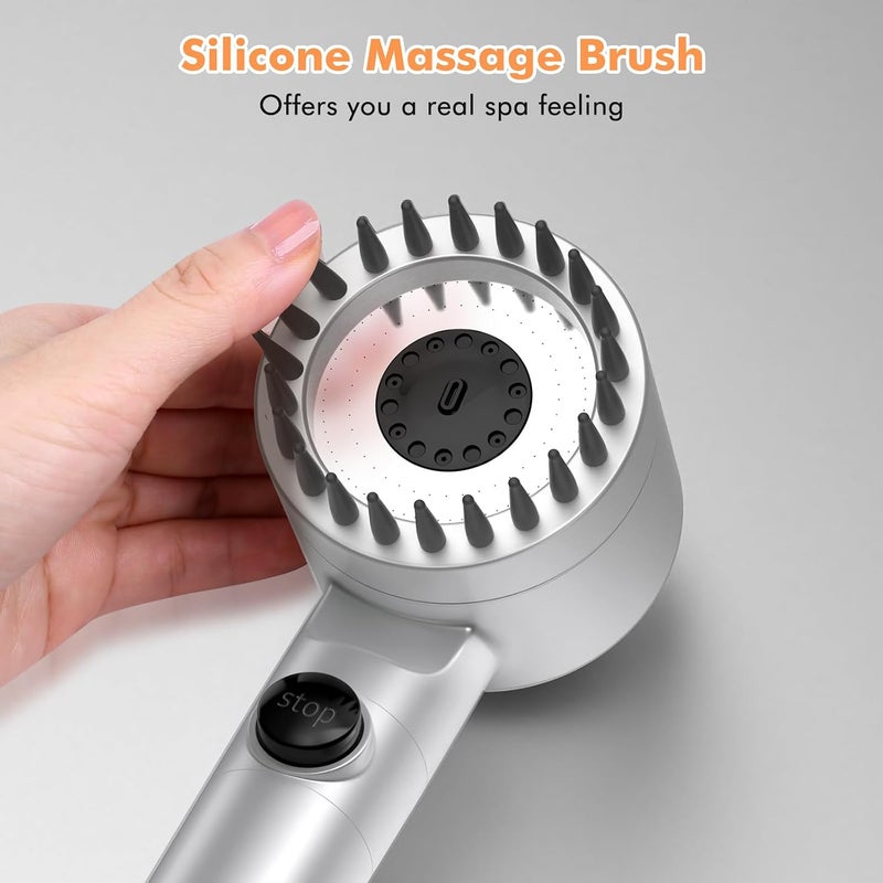 FEELSO Hard Water Filter Shower Head High Pressure with 1.5m Hose Silver | 3+1 Spray Jet Modes Handheld Massage Shower Head with 15 Stage Filter for Residual Chlorine Remove & Reduce Dry Itchy Skin - Image 5