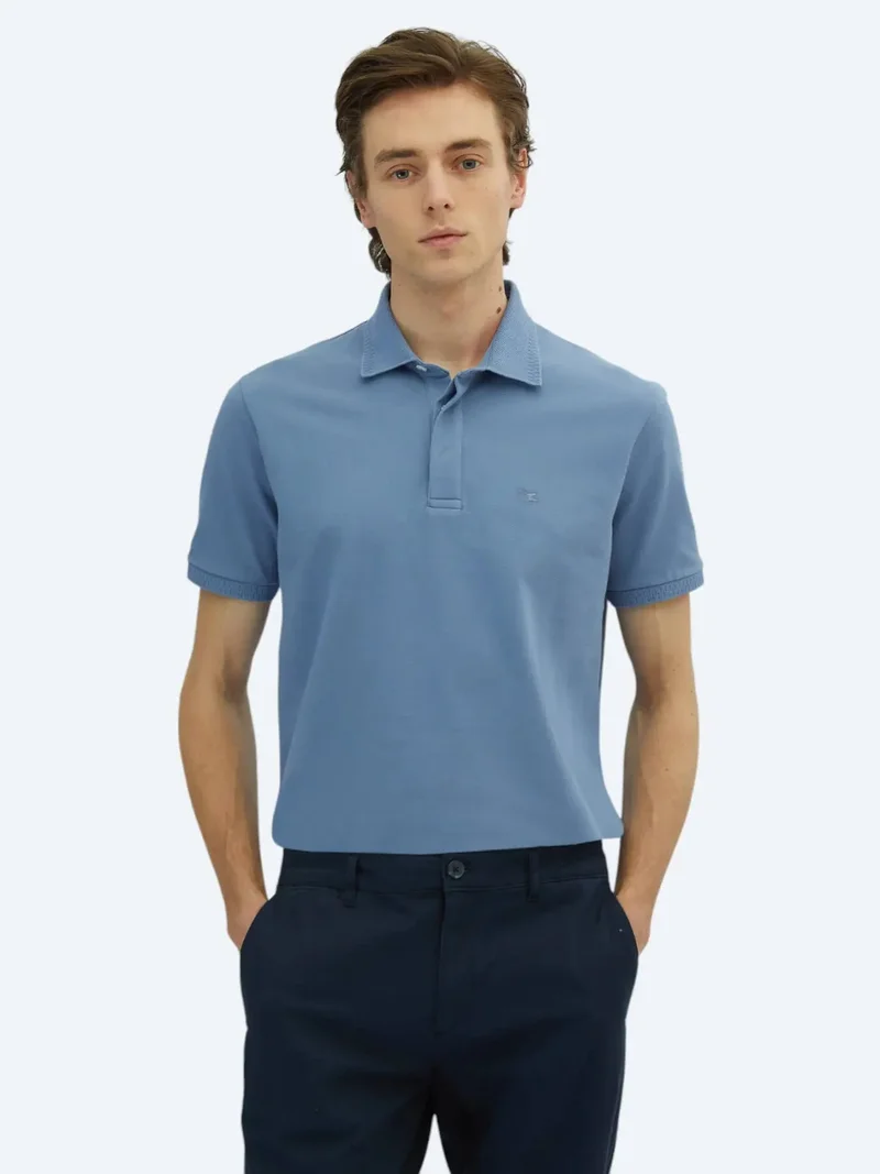 Kip Light Blue Plain Polo Neck 100% Cotton T-Shirt