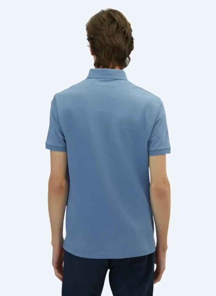 Kip Light Blue Plain Polo Neck 100% Cotton T-Shirt