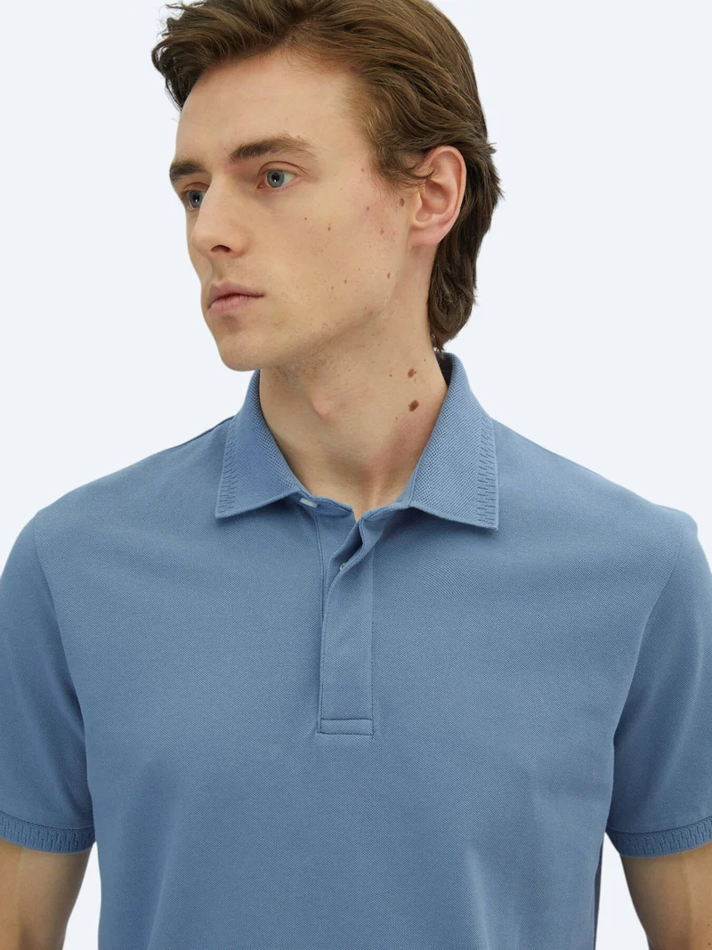 Kip Light Blue Plain Polo Neck 100% Cotton T-Shirt