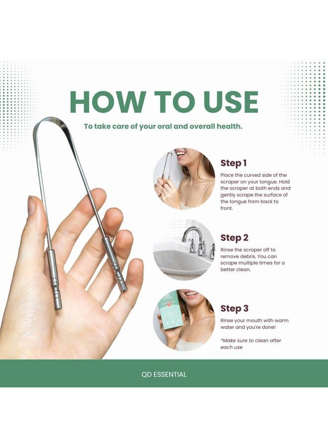 QD Essential Tongue Scraper with Travel Case (Two Pack)| Prevent Bad Breath with Easy To Carry Tongue Cleaner |100% Stainless Steel Tongue Scrubber for Daily Hygiene & Oral Care - Image 3