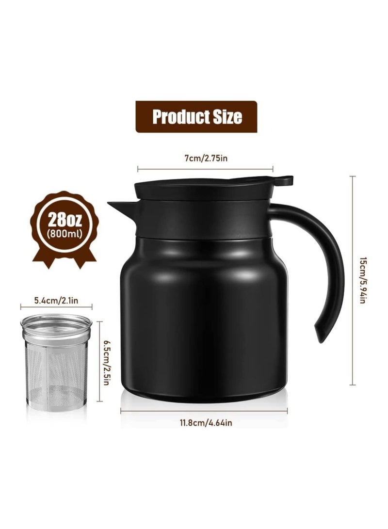 ECVV Thermal Coffee Carafe 28Oz Coffee Carafes Tea Pot For Keeping Hot Stainless Steel coffee Double Walled Vacuum Thermal Carafe Insulated Coffee Dispenser with Removable Tea Infuser - Image 2