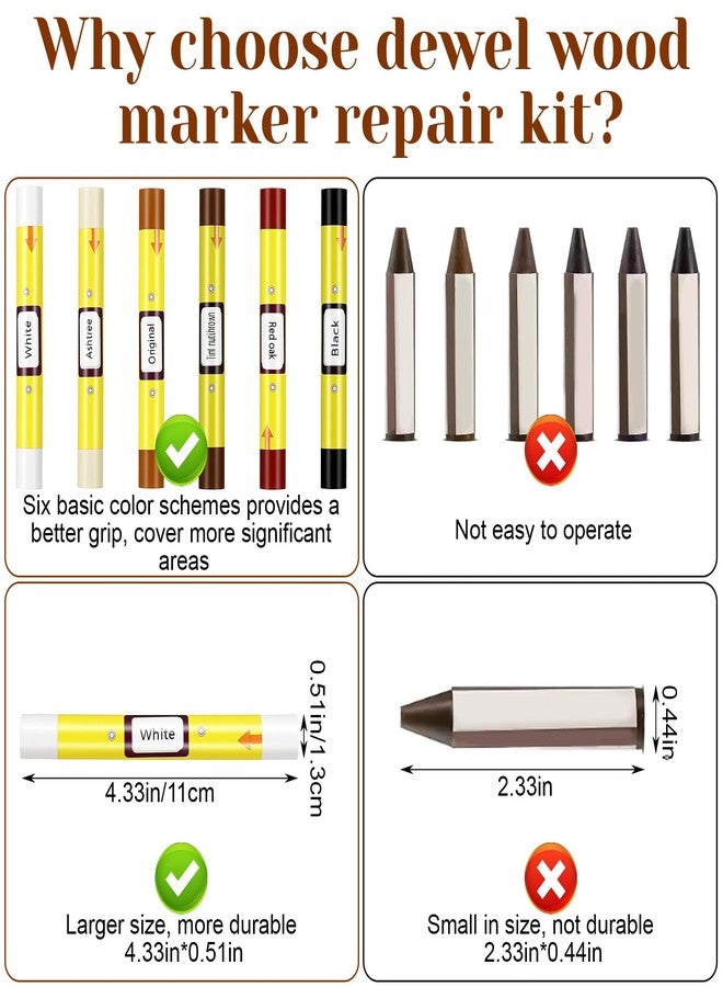 Sibba 9Pcs Wood Filler Sticks, 6 Color Wax Crayons for Scratches with Scraper, Gloves and Cloth, Wood Floor Repair Kit for Scratches, Cracks and Holes on Cabinets, Tables, Doors - Image 2
