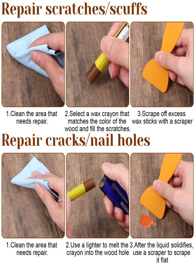 Sibba 9Pcs Wood Filler Sticks, 6 Color Wax Crayons for Scratches with Scraper, Gloves and Cloth, Wood Floor Repair Kit for Scratches, Cracks and Holes on Cabinets, Tables, Doors - Image 4