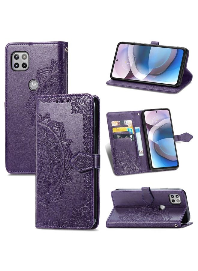 HuHa - Case Cover For For Motorola Moto One 5G Ace Mandala Flower Embossed Horizontal Flip Leather Case with Holder & Three Card Slots & Wallet & Lanyard(Purple) - Image 1