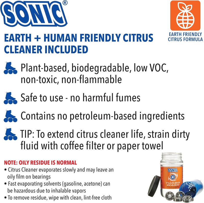 SONIC Turbo Wash, Complete Skate Bearing Cleaning Kit Includes 8 oz Citrus Cleaner, Inline Skates, Roller Skates, Skateboards, Patented, Made in USA Field test upgraded craftsmanship - Image 3