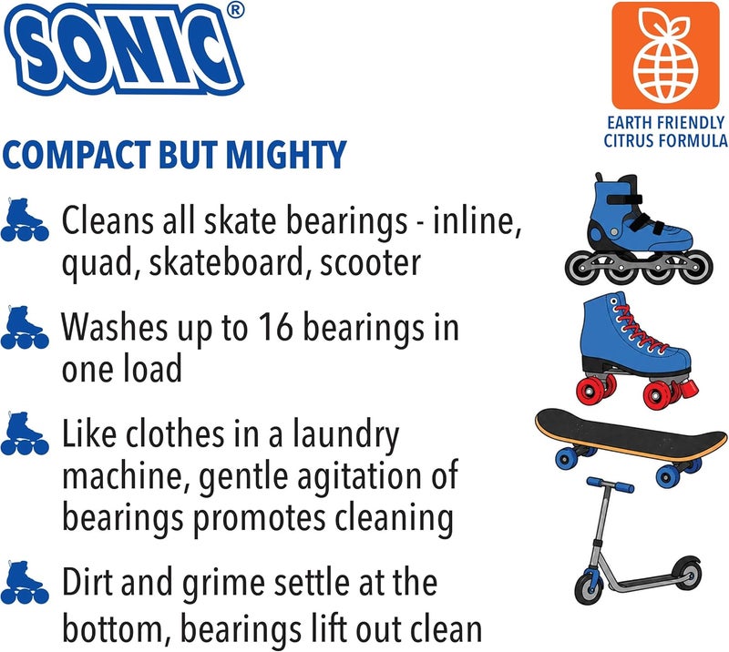SONIC Turbo Wash, Complete Skate Bearing Cleaning Kit Includes 8 oz Citrus Cleaner, Inline Skates, Roller Skates, Skateboards, Patented, Made in USA Field test upgraded craftsmanship - Image 2