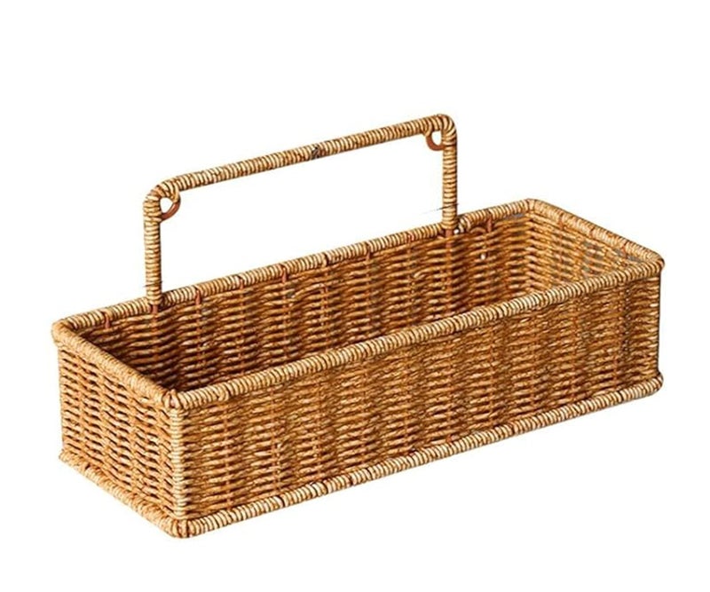 PAUL SONS PAULSONS Rattan Wall Hanging Basket, Wall Mounted Rattan Storage Basket for Kitchen, Bathroom, Wicker Organizer for Onions, Potatoes, Eggs, Garlic Size: 31.5cmx12.5cmx14.5cm (RECTANGLE, 1, Count) - Image 1
