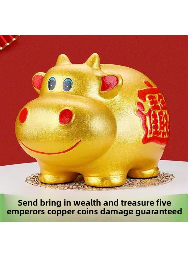 Generic Ceramic Taurus Piggy Bank Can Only Enter And Cannot Enter Children's Adult Number Piggy Bank Piggy Bank Can Store Desirable Ornaments-Color:[cow To Money Kun] (don’t Take Money) + Bring In Wealth And Treasure Five Emperors Bronze Coins-Size:[extra Large]-fucai Niu [can Save 120k Banknotes]  - Image 3