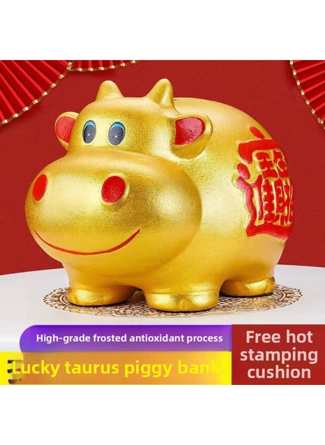 Generic Ceramic Taurus Piggy Bank Can Only Enter And Cannot Enter Children's Adult Number Piggy Bank Piggy Bank Can Store Desirable Ornaments-Color:[cow To Money Kun] (don’t Take Money) + Bring In Wealth And Treasure Five Emperors Bronze Coins-Size:[extra Large]-fucai Niu [can Save 120k Banknotes]  - Image 2
