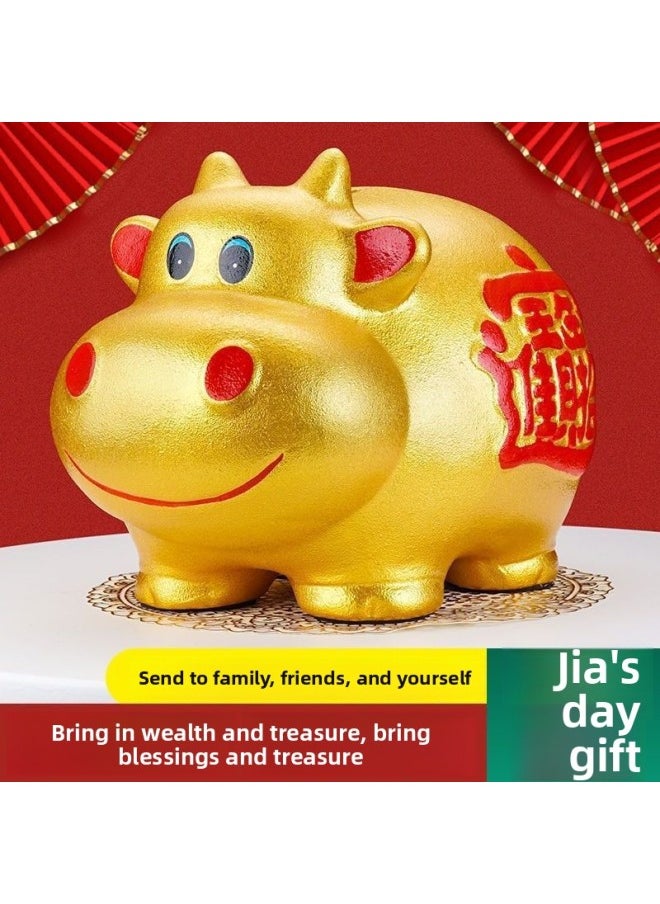 Generic Ceramic Taurus Piggy Bank Can Only Enter And Cannot Enter Children's Adult Number Piggy Bank Piggy Bank Can Store Desirable Ornaments-Color:[cow To Money Kun] (don’t Take Money) + Bring In Wealth And Treasure Five Emperors Bronze Coins-Size:[extra Large]-fucai Niu [can Save 120k Banknotes]  - Image 4