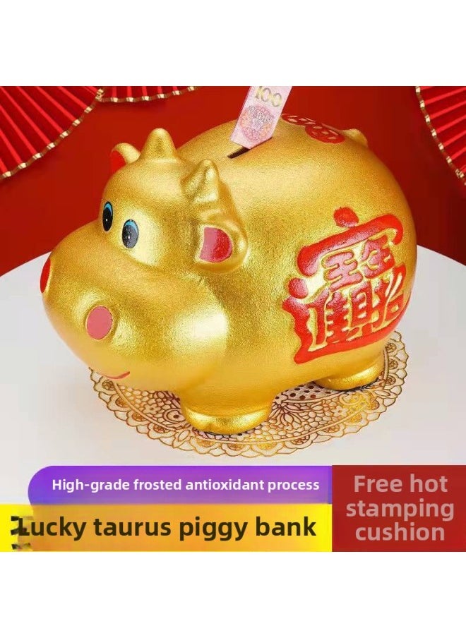Generic Ceramic Taurus Piggy Bank Can Only Enter And Cannot Enter Children's Adult Number Piggy Bank Piggy Bank Can Store Desirable Ornaments-Color:[cow To Money Kun] (don’t Take Money) + Bring In Wealth And Treasure Five Emperors Bronze Coins-Size:[extra Large]-fucai Niu [can Save 120k Banknotes]  - Image 5