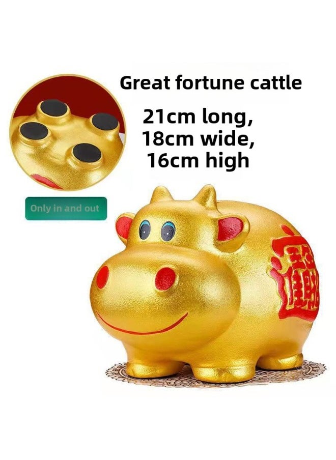Generic Ceramic Taurus Piggy Bank Can Only Enter And Cannot Enter Children's Adult Number Piggy Bank Piggy Bank Can Store Desirable Ornaments-Color:[cow To Money Kun] (don’t Take Money) + Bring In Wealth And Treasure Five Emperors Bronze Coins-Size:[extra Large]-fucai Niu [can Save 120k Banknotes]  - Image 1