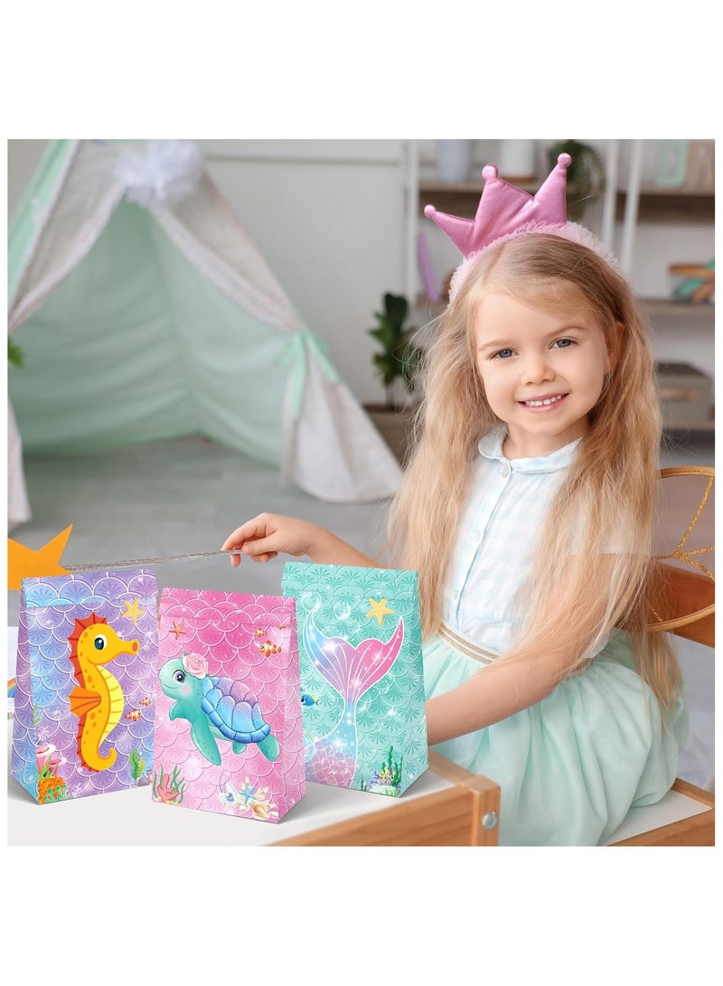 20Pcs Mermaid Goodie Bags Mermaid Party Favor Bags with Mermaid Stickers Mermaid Paper Party Favor Candy Gift Bags Under the Sea Goodie Treat Gift Wrap Bags for Birthday Party Decorations - Image 2