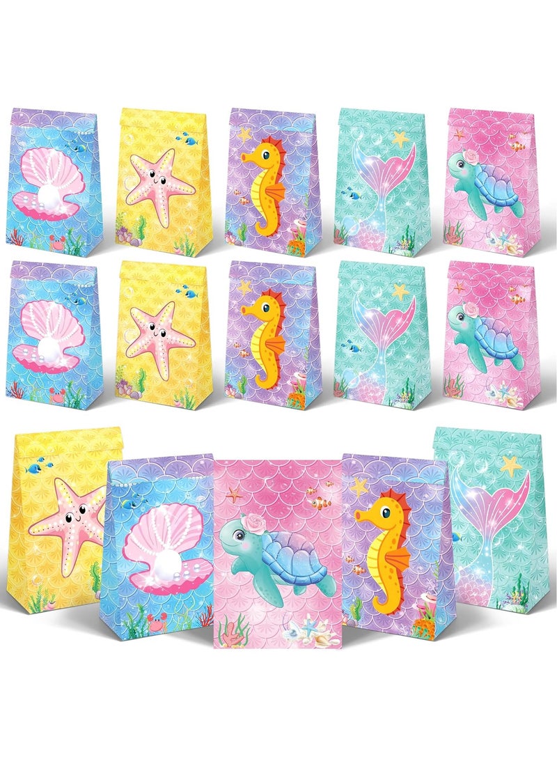 20Pcs Mermaid Goodie Bags Mermaid Party Favor Bags with Mermaid Stickers Mermaid Paper Party Favor Candy Gift Bags Under the Sea Goodie Treat Gift Wrap Bags for Birthday Party Decorations - Image 1
