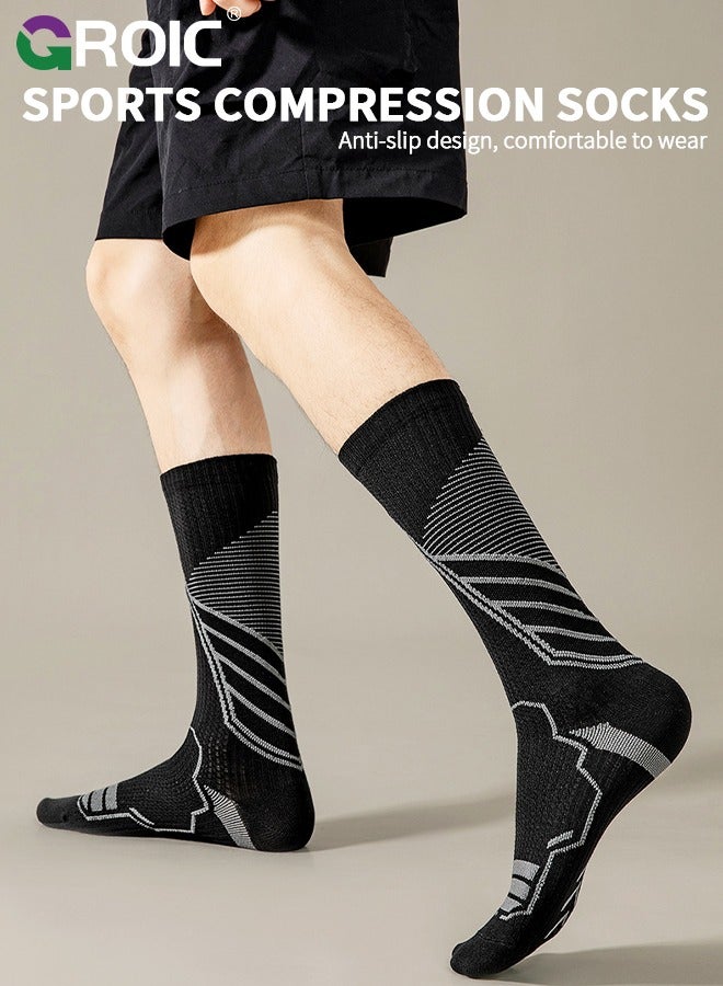 GROIC 2 Pairs Sports Basketball Woven Mid-Calf Socks, Elite Basketball Socks, Athletic Socks with 3D Ankle Protection, Football & Running Socks, Compression Cushion Sport Socks Unisex  - Image 2