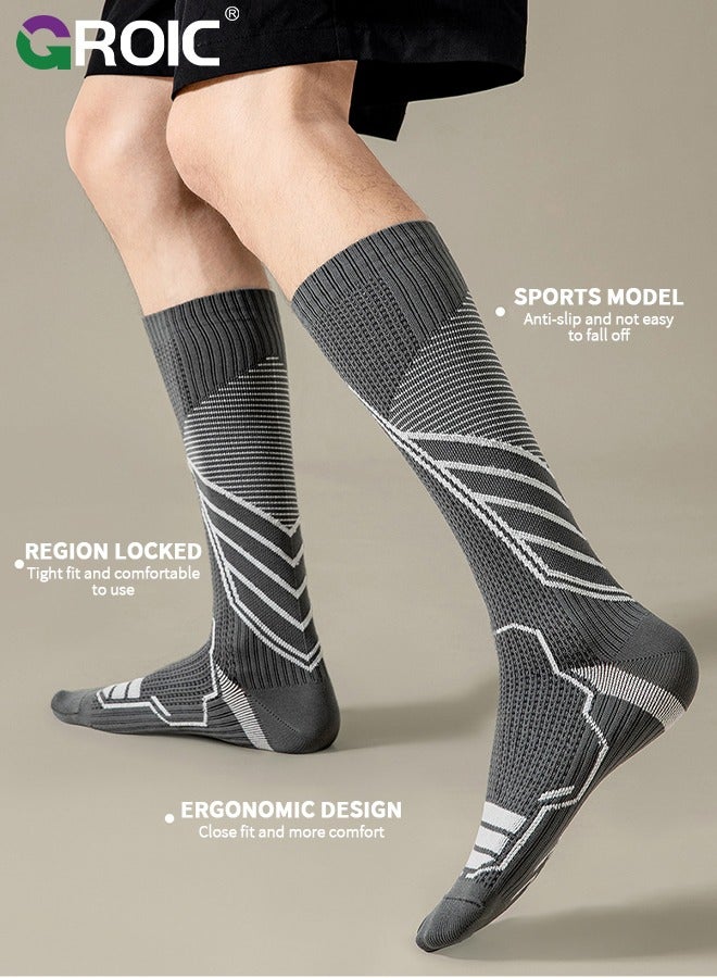 GROIC 2 Pairs Sports Basketball Woven Mid-Calf Socks, Elite Basketball Socks, Athletic Socks with 3D Ankle Protection, Football & Running Socks, Compression Cushion Sport Socks Unisex  - Image 4