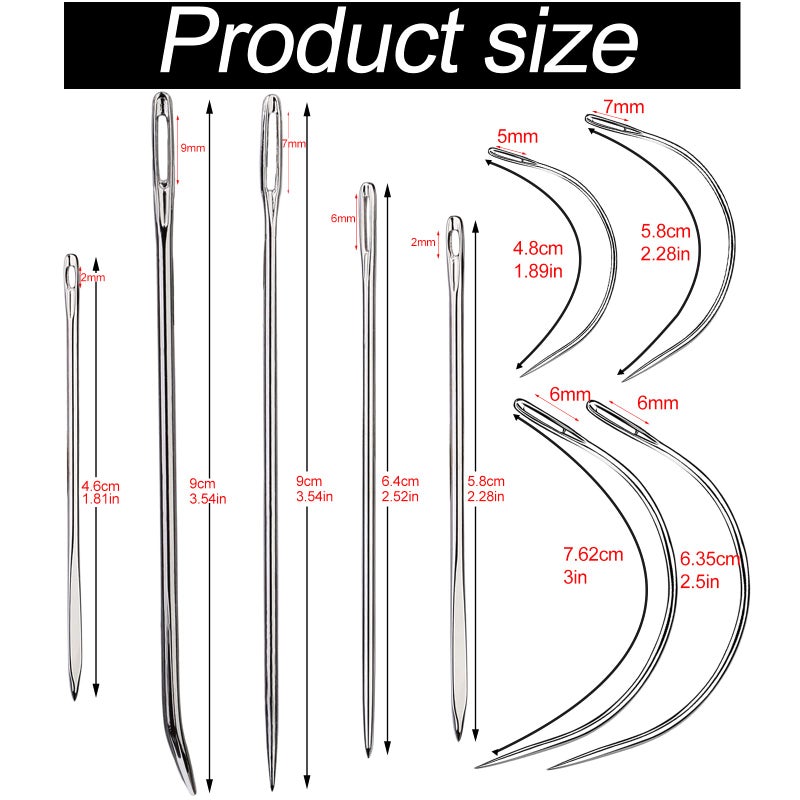 Veroave 9 Pcs Heavy Duty Hand Sewing Needles Kit,Leather Sewing Needles with 5 Leather Hand Sewing Needle and 4 Curved Needle for Home Upholstery,Leather Needles for Hand Sewing,Carpet Canvas Repairâ€¦ - Image 2