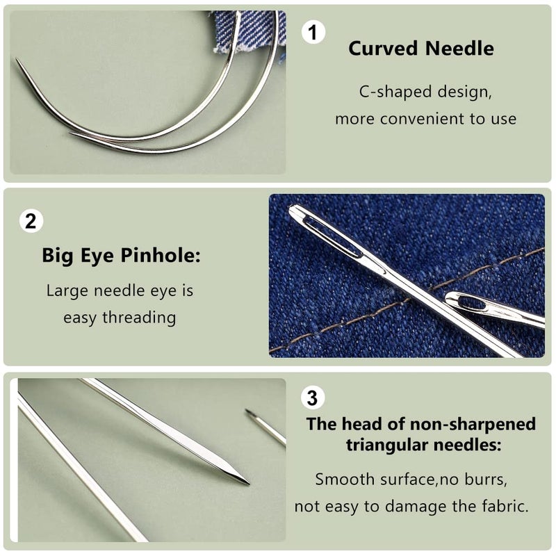 Veroave 9 Pcs Heavy Duty Hand Sewing Needles Kit,Leather Sewing Needles with 5 Leather Hand Sewing Needle and 4 Curved Needle for Home Upholstery,Leather Needles for Hand Sewing,Carpet Canvas Repairâ€¦ - Image 4