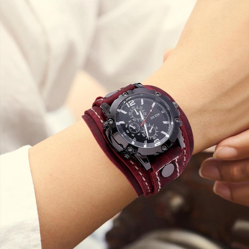 كلاراكو ساعات يد رجالية بتصميم بانك عتيق، أساور جلدية، تصميم هجين مناسب للأصدقاء والأب - Image 4