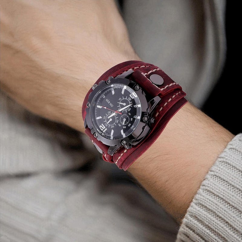 كلاراكو ساعات يد رجالية بتصميم بانك عتيق، أساور جلدية، تصميم هجين مناسب للأصدقاء والأب - Image 5