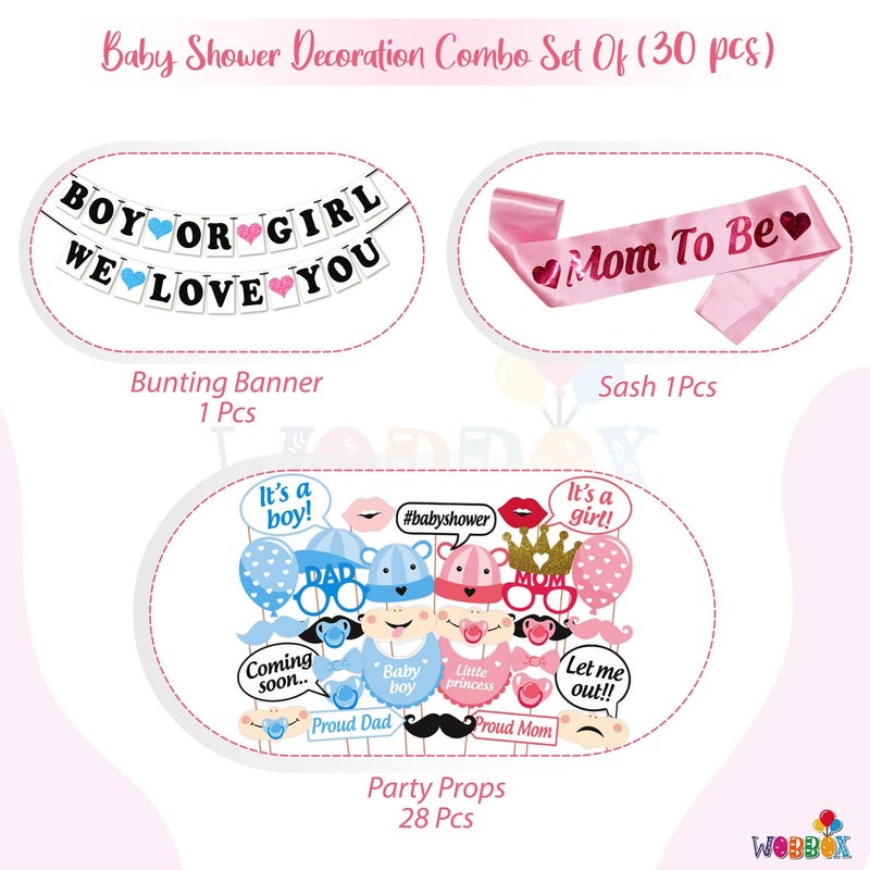 WOBBOX مجموعة حفلة استحمام الأطفال WOBBOX من 30 قطعة مع لافتة بنغو زرقاء ووردية "نحن نحبك"، مع شريط وردي فاتح للأم المنتظرة، عنصر ديكور لحفلة استحمام الأطفال (عبوة من 3) - Image 2