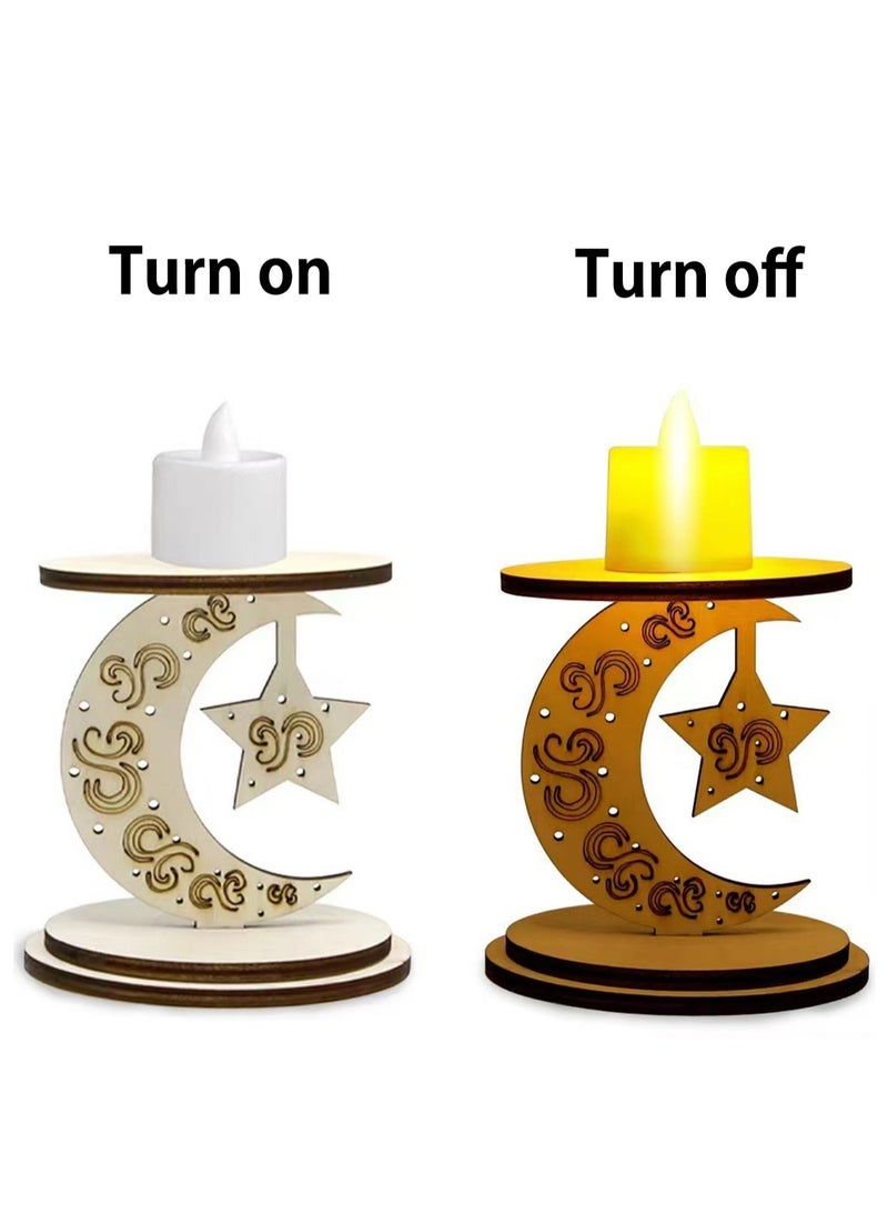 LOOPITYS Ramadan Decorative LED Candles, with three styles in one package: Ramadan Decorative LED Candle with Wooden Base, Wooden Candlestick with LED Candle, Muslim LED Candle, Wooden Lamp for Ramadan Decoration - Image 2