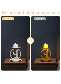 LOOPITYS Ramadan Decorative LED Candles, with three styles in one package: Ramadan Decorative LED Candle with Wooden Base, Wooden Candlestick with LED Candle, Muslim LED Candle, Wooden Lamp for Ramadan Decoration  - Image 3